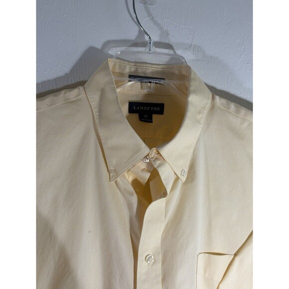 Lands End Mens Sz 17 Yellow No Iron Pinpoint Oxford Short Sleeve Cotton Shirt - Picture 3 of 7
